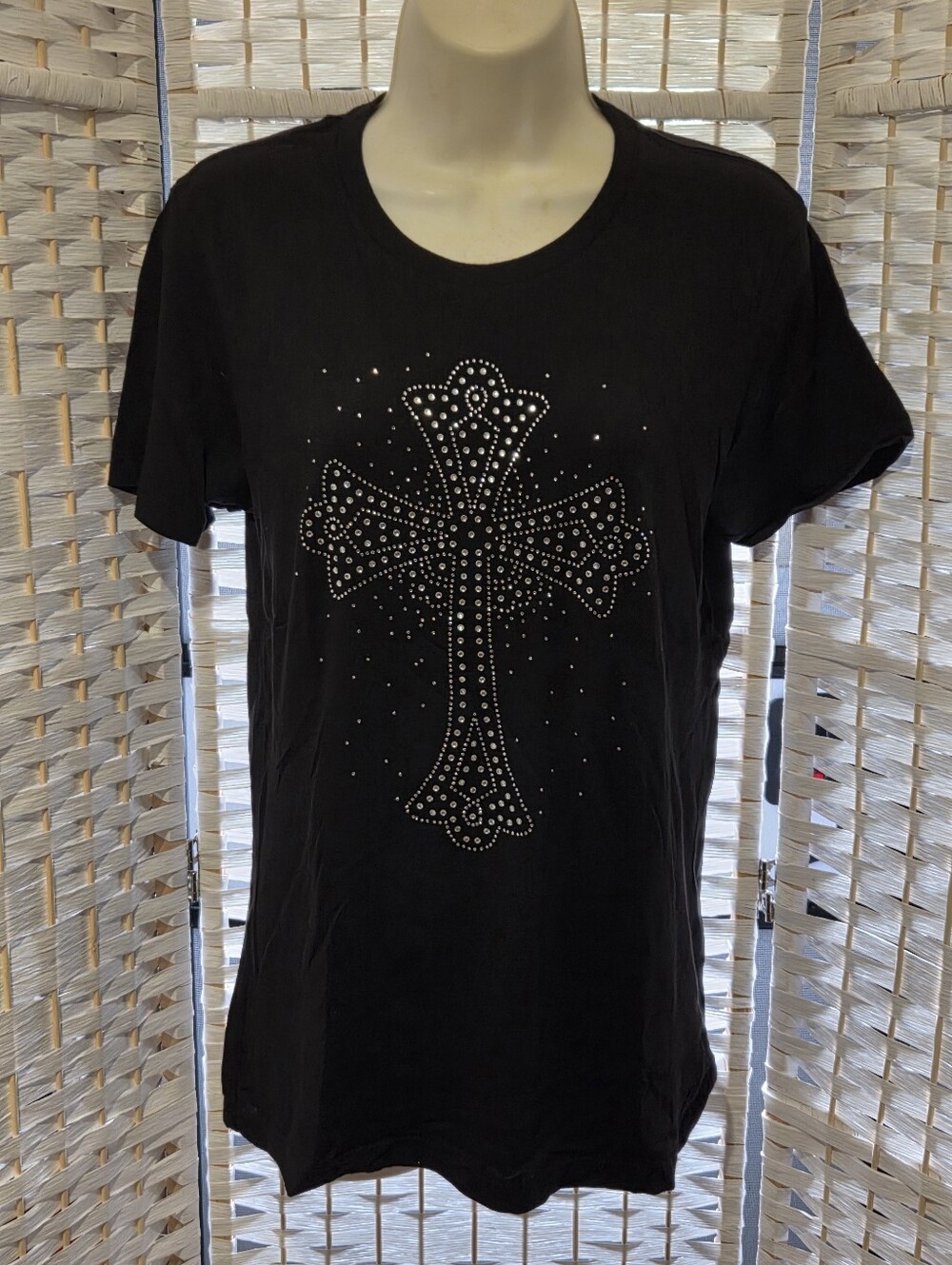 Next Level Black Studded Cross Short Sleeve Tee